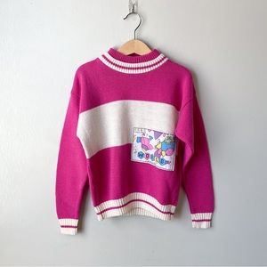Vintage Pink Knit Travel Map Print Mock Neck Sweater 7